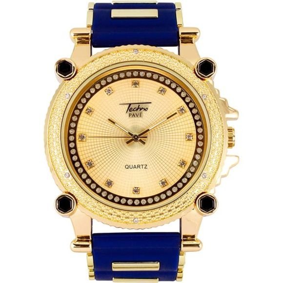 Mens Blue/Gold Fully Iced Out Watch - Picture 2 of 3